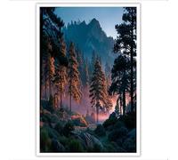 Laminas Decorativas Pared Paisaje Natural Realistapara Cuadros Decoracion Salon - Amanecer En El Bosque Coníferas Posters Para Pareds Cuadros Decorativos Decoracion Pared - 40×60 Cm - Azul Oscuro