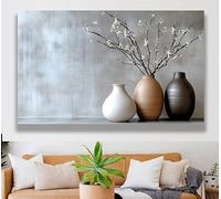 Láminas impresas en lienzo con motivos florales, bodegones con jarrones y flores, ideales para la decoración de interiores de oficinas y hogares (50x75 cm/marco interno).