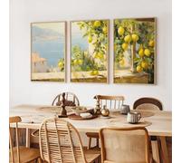 Láminas murales de estilo rural retro, pósteres en lienzo con paisaje italiano de limoneros, decoración para comedor, sala de estar y hogar (70x90cm x 3/marco interno)