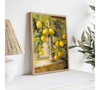 Láminas murales de estilo rural retro, pósteres en lienzo con paisaje italiano de limoneros, decoración para comedor, sala de estar y hogar (50x70cm/marco interno).