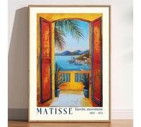 Láminas sobre lienzo con diseño de ventana abierta, obra de Henri Matisse, que evocan puertas de patio, el Mediterráneo, el lago de Como y la decoración de oficinas y hogares (50x70 cm/sin marco).