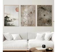 Láminas sobre lienzo, pintura, lámina de arte abstracto japonés, póster escandinavo minimalista de tonos tierra y tierra, estilo Wabi Sabi (60x90cm-3 piezas)