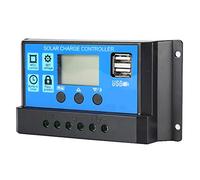 Lamker 30A 12V / 24V Controlador de Carga Solar PWM Panel Solar Regulador Inteligente de Batería con Pantalla LCD Doble Puerto USB Ajustable multifunción