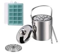 Lamker Cubo de hielo con tapa, alicates de hielo y molde de silicona para cubitos de hielo de 3 L, pequeño cubo de hielo de acero inoxidable de metal, recipiente de hielo, champán, vino