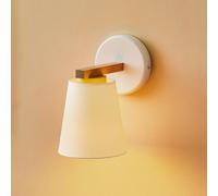 Lamkur Aplique de pared Canditia de madera con pantalla textil