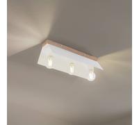 Lamkur Lámpara de techo Esme, blanca, longitud 40 cm, metal/madera, 3 luces