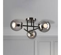 Lamkur Plafón Malena, Ø 19 cm, gris humo, cristal/metal, 3 luces.