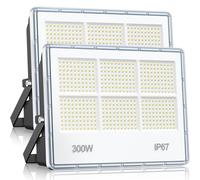 LAMLAMCK 300W Focos LED Exterior - 2 Piezas 30000LM 480 LEDs Superbrillante Luz Exterior, IP67 Impermeable, 7000K Blanco Frío Proyector LED para Garajes, Patios, Fábricas, Calles y Estadios