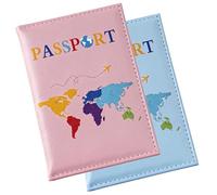 Lammcou Juego de 2 Fundas para Pasaporte de Poliuretano, Impermeables, ultrafinas, para Viajes, Ideal para avión, Negocios, Vacaciones, Funda para Pasaporte de Poliuretano (Pink+Blue)