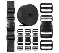 Lammcou Juego de Correas y Hebillas, Hebillas Plástico Ajustable Doble con 15 Arandelas Tri-Glide para Mochila, Arnés, Correas Equipaje & DIY (Negro, 25mm*2)