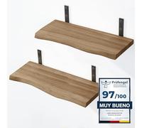 LAMO Manufaktur 2 Piezas Estante de Pared de Madera 2X 40cm | Estante de Pared de Madera Estante de Pared para Sala de Estar | Set estantes de Pared 2 Borde oflis Color: Nogal