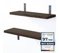 LAMO Manufaktur 2 Piezas Estante de Pared de Madera 2X 42cm | Estante de Pared de Madera Estante de Pared para Sala de Estar | Set estantes de Pared 4 Borde Recta Color: Negro