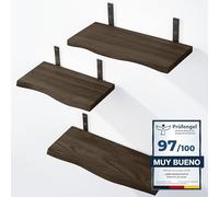 LAMO Manufaktur 3 Piezas Estante de Pared de Madera 40/35/30cm | Estante de Pared de Madera Estante de Pared para Sala de Estar | Set estantes de Pared 1 Borde oflis Color: Negro