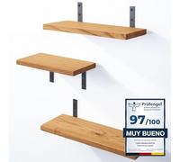 LAMO Manufaktur 3 Piezas Estante de Pared de Madera 40/35/30cm | Estante de Pared de Madera Estante de Pared para Sala de Estar | Set estantes de 3 Borde Recta Color: Rustico