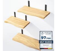 LAMO Manufaktur 3 Piezas Estante de Pared de Madera 42/36/30cm | Estante de Pared de Madera Estante de Pared para Sala de Estar | Set estantes de Pared 1 Borde oflis Color: Natural