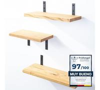 LAMO Manufaktur 3 Piezas Estante de Pared de Madera 42/36/30cm | Estante de Pared de Madera Estante de Pared para Sala de Estar | Set estantes de Pared 3 Borde Recta Color: Natural