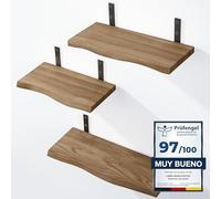 LAMO Manufaktur 3 unidades de estantería de pared de madera 42/36/30 cm | Estantería flotante maciza 100% madera real | Estantería colgante para salón, dormitorio, cocina, oficina, cuarto de baño |