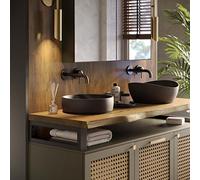 LAMO Manufaktur Encimera para Lavabo de Baño de Madera Con Borde Vivo - Estante de Baño, 190x55cm (LxA), Color Rustical, Sin Accesorios de Montaje, LWP-01-A-003-DS