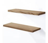 LAMO Manufaktur Estante de Pared de Madera de 2 Piezas con Montaje Invisible 2X 40cm | Estante de Pared de Madera auténtica 100% | Set estantes de Pared 4 Borde Recta Color: Nogal
