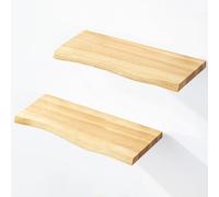 LAMO Manufaktur Estante de Pared de Madera de 2 Piezas con Montaje Invisible 2X 40cm | Estante de Pared de Madera auténtica 100% | Set estantes de Pared 2 Borde oflis Color: Natural
