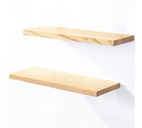 LAMO Manufaktur Estante de Pared de Madera de 2 Piezas con Montaje Invisible 2X 40cm | Estante de Pared de Madera auténtica 100% | Set estantes de Pared 4 Borde Recta Color: Natural