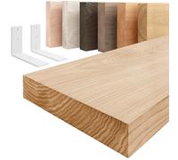 LAMO Manufaktur Estantería de Pared con Soportes Blancos en Forma de L | Estantería Larga Madera 160cm para baño, Pasillo, Cocina Estilo Industrial | Color: Natural, Borde: Recto | Madera Maciza