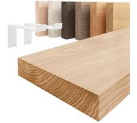 LAMO Manufaktur Estantería de Pared con Soportes Blancos en Forma de Z | Estantería Larga Madera 160cm para baño, Pasillo, Cocina Estilo Industrial | Color: Natural, Borde: Recto | Madera Maciza