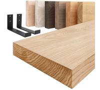LAMO Manufaktur Estantería de Pared con Soportes Negros en Forma de J | Estantería Larga Madera 160cm para baño, Pasillo, Cocina Estilo Industrial | Color: Natural, Borde: Recto | Madera Maciza