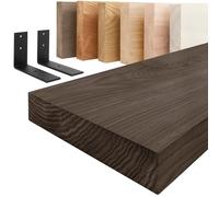 LAMO Manufaktur Estantería de Pared con Soportes Negros en Forma de L | Estantería Larga Madera 160cm para baño, Pasillo, Cocina Estilo Industrial | Color: Negro, Borde: Recto | Madera Maciza