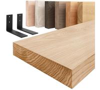 LAMO Manufaktur Estantería de Pared con Soportes Negros en Forma de L | Estantería Larga Madera 160cm para baño, Pasillo, Cocina Estilo Industrial | Color: Natural, Borde: Recto | Madera Maciza