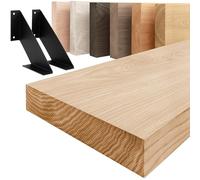 LAMO Manufaktur Estantería de Pared con Soportes Negros en Forma de V | Estantería Larga Madera 160cm para baño, Pasillo, Cocina Estilo Industrial | Color: Natural, Borde: Recto | Madera Maciza