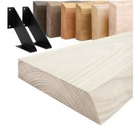 LAMO Manufaktur Estantería de Pared con Soportes Negros en Forma de V | Estantería pequeña Madera 60cm para baño, Pasillo, Cocina Estilo Industrial | Color: Blanco, Borde: Natural | Madera Maciza