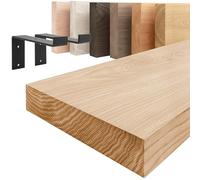 LAMO Manufaktur Estantería de Pared con Soportes Negros en Forma de Z | Estantería 100 cm Madera para salón, Cocina, Estudio Estilo Industrial | Color: Natural, Borde: Recto | Madera Maciza