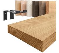 LAMO Manufaktur Estantería de Pared con Soportes Negros en Forma de Z | Estantería 100 cm Madera para salón, Cocina, Estudio Estilo Industrial | Color: Rustico, Borde: Recto | Madera Maciza