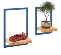 LAMO Manufaktur Estanterias de Pared Set 2ud. 15/20cm | Estanterías de Madera para Tazas, Cuadros, estanterias Colgantes | Color: marrón Nogal, Marco: Azul
