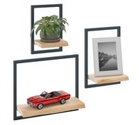 LAMO Manufaktur Estanterias de Pared Set 3ud. 15/20/35cm | Estante Cocina, baldas baño, estanterias de Pared habitacion | Color: Natural, Marco: Antracita