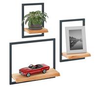 LAMO Manufaktur Estanterias de Pared Set 3ud. 15/20/35cm | Estante Cocina, baldas baño, estanterias de Pared habitacion | Color: marrón Nogal, Marco: Antracita