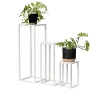 LAMO Manufaktur Juego de 3 soportes para plantas 28/48/68 cm - Estantes marfiles de metal | Soportes macetas interior, estanterías para plantas | Pedestales decorativos de esculturas, decoración