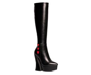 LAMODA Love Potion, Botas Altas hasta la Rodilla Mujer, Black PU Red Heart, 37 EU