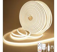 Lamomo Tira LED COB de 20 m, 2 rollos de luz blanca natural, regulable, resistente al agua, 4000 K, con mando a distancia, 10 mm de ancho, barra de luz flexible de silicona para dormitorio, interior