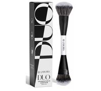 Lamora Bronceador Crema + Contorno Base Brocha Maquillaje Doble - Brocha Base Maquillaje Kabuki Duo para Crema o Liquido Colorete Iluminador Corrector - Vegano, Sin Crueldad & Cerdas Sintéticas