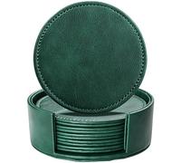 LAMOTI Posavasos de Cuero para Bebidas, Juego de 6 Posavasos de 4 Pulgadas con Soporte para protección de Mesa, Hechos a Mano, Lujosa decoración del hogar y Regalo de inauguración de la casa (Verde)