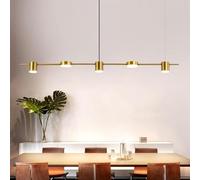 Lamp Chandelier, Dimmable LED Linear Pendant Light Farmhouse Industrial Ceiling Hanging Lamp Long Bar Mid Century For Dining Room Kitchen Isl