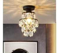 Lamp Chandelier Lighting Fixture, 3 Crystal Raindrop Lampshades Ceiling Light, Hanging Pendant Lights for Dining Bedroom Living Room Entryway,Gold(Black)