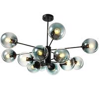 Lamp Chandelier Lighting Fixture Matte Black Semi Flush Mount Ceiling Light Spherical Glass Mid Century During Light-Transparent 6 Head(Blue Lampshade