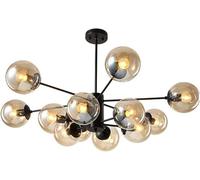 Lamp Chandelier Lighting Fixture Matte Black Semi Flush Mount Ceiling Light Spherical Glass Mid Century During Light-Transparent lampshade 6 Head(Cognac Lampsha