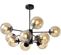 Lamp Chandelier Lighting Fixture Matte Black Semi Flush Mount Ceiling Light Spherical Glass Mid Century During Light-Transparent lampshade 6 Head(Cognac Lampsha