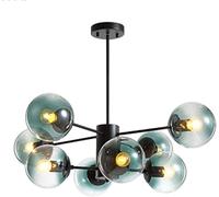 Lamp Chandelier Lighting Fixture Matte Black Semi Flush Mount Ceiling Light Spherical Glass Mid Century During Light-Transparent 6 Head(Blue Lampshade