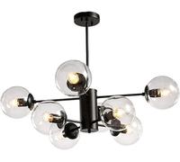Lamp Chandelier Lighting Fixture Matte Black Semi Flush Mount Ceiling Light Spherical Glass Mid Century During Light-Transparent lampshade 6 Head(Transparent La