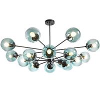 Lamp Chandelier Lighting Fixture Matte Black Semi Flush Mount Ceiling Light Spherical Glass Mid Century During Light-Transparent 6 Head(Blue Lampshade